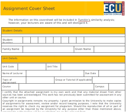 assignment cover page ecu