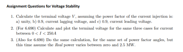 Assignment Questions for Voltage Stability
