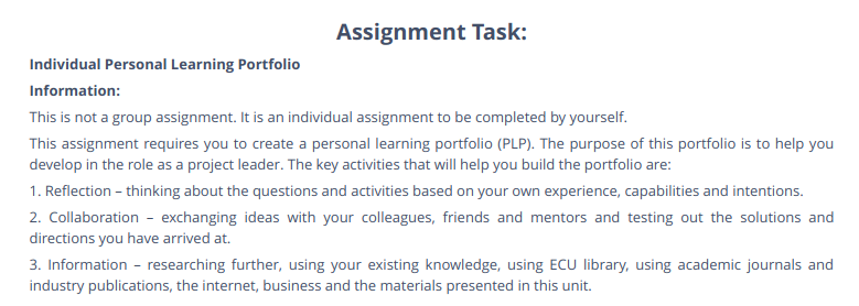 Individual Personal Learning Portfolio Assignment Help