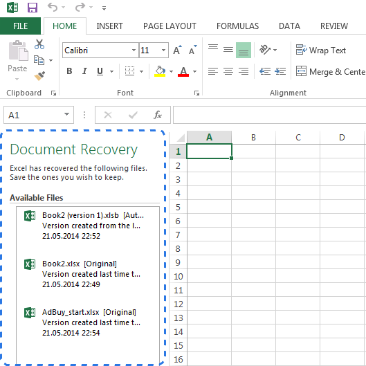 Recover Unsaved Excel File