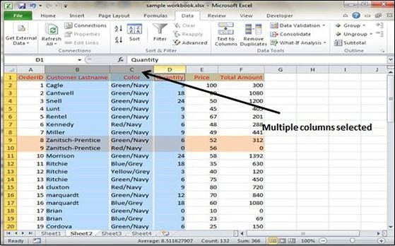 Ways to select a complete column and row