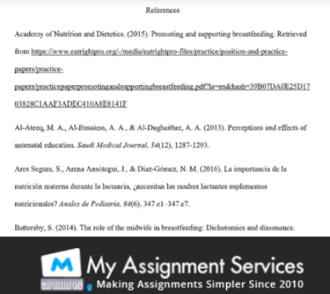 the sample of references for assignment help uae