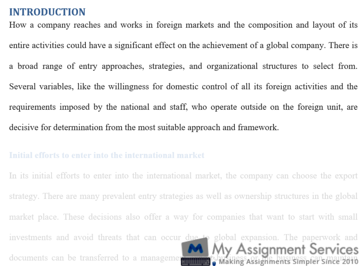 Managing Organization in Global Environment Assignment Example