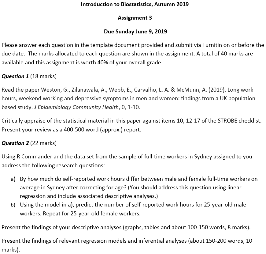 biostatistics homework assessment sample