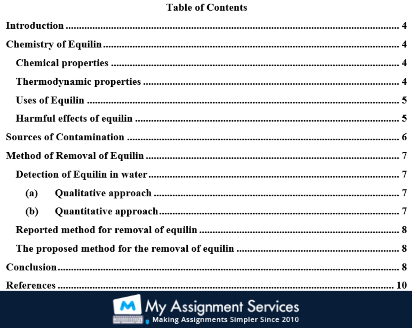 physical chemistry assignment table of content