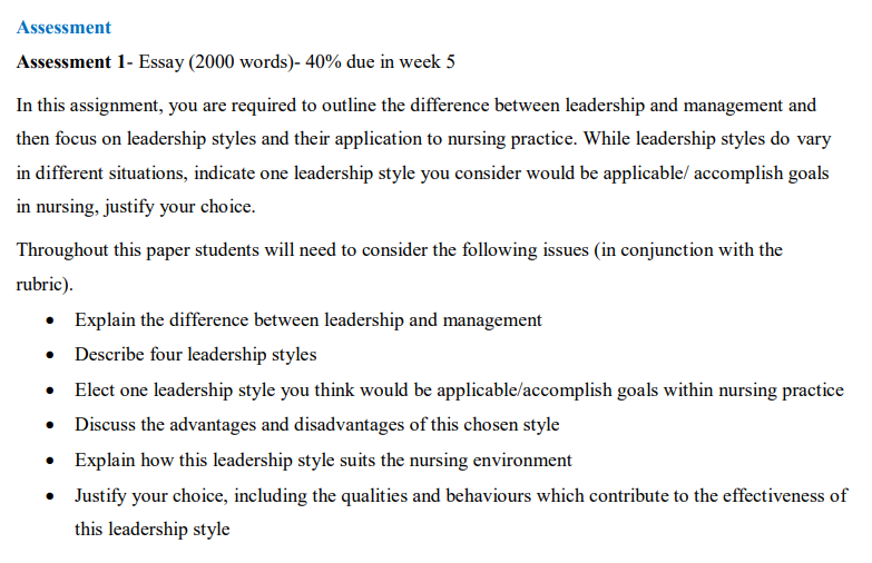 Clinical Leadership Assignment Sample