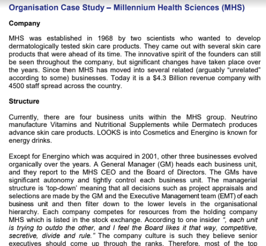 Organisation Case Study - Millenium Health Sciences
