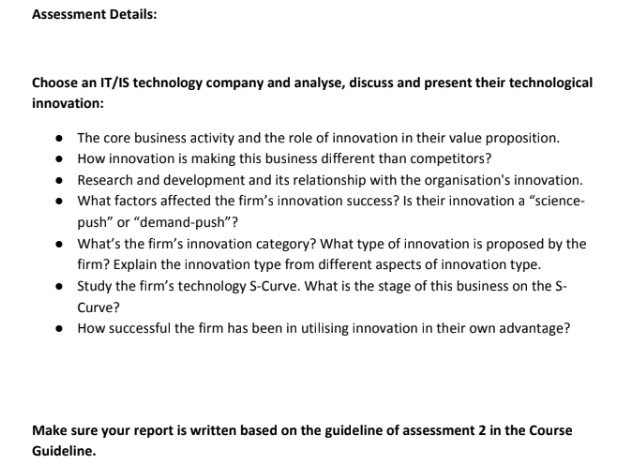 technology and innovation management assignment sample 1