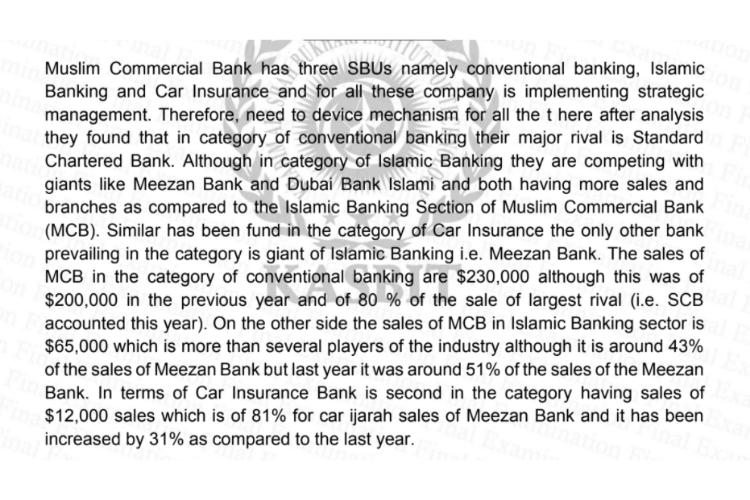 Muslim Commercial Bank Case study Question