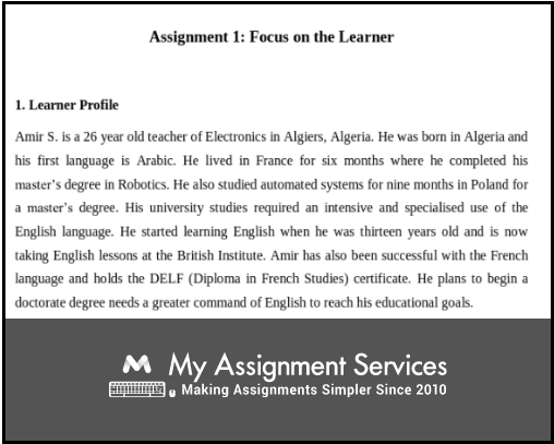 Assignment 1 Focus on Learner