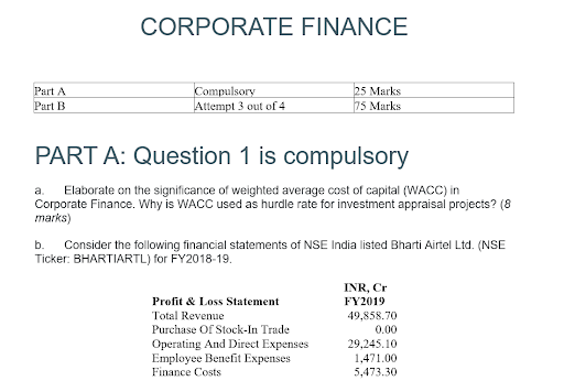 Corporate finance assignment question