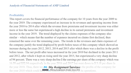 AMP limited company financial statement analysis