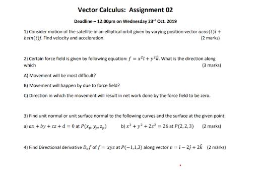 vector calculus assignment sample