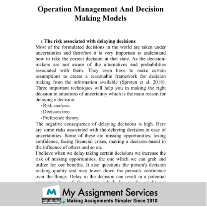 Operation Management and Decision Making Models