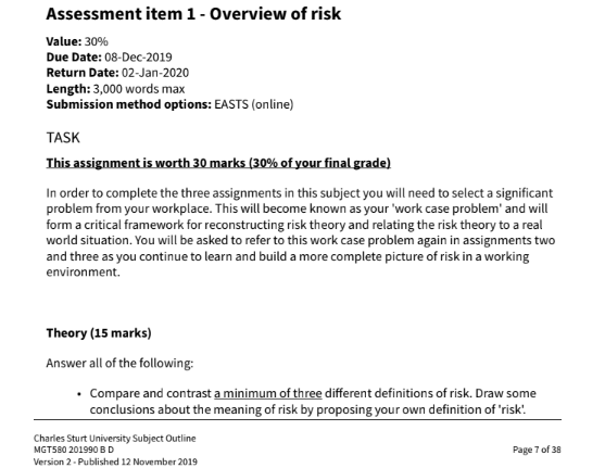 forecasting and risk assignment sample