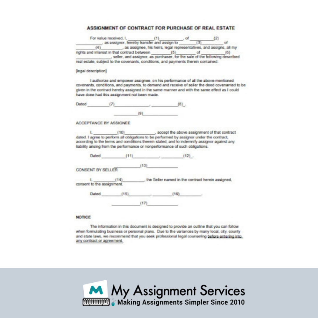 samples of the assignment of the contract at my assignment services