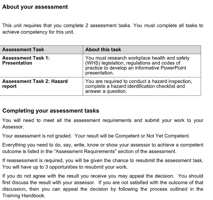 sample of BSBWHS401 assessment answers