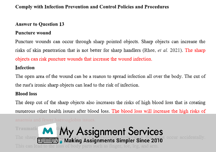 Download the sample of HLTINF001 Comply with Infection Prevention and Control Policies and Procedures Assignment at my assignment services in Australia